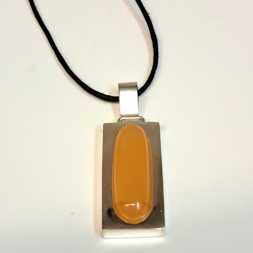 HWG-2308 Pendant, Yellow Amber Oval in Silver Rectangle $105 at Hunter Wolff Gallery
